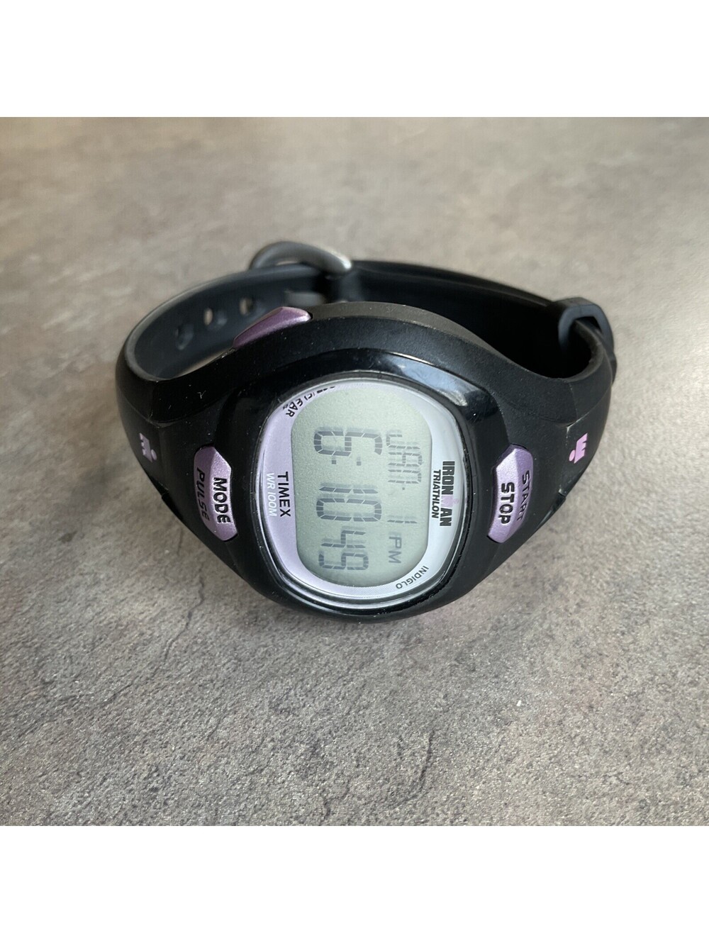 Timex Ironman Womens Watch T5K187 Pulse Calculator Black & Violet. New Batt A11